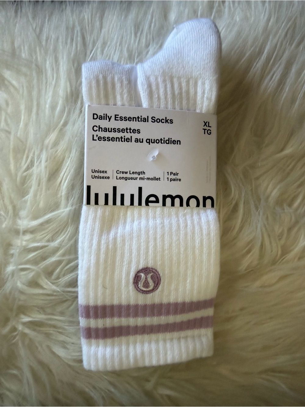 lululemon athletica White Crew Socks with Lavender Accent